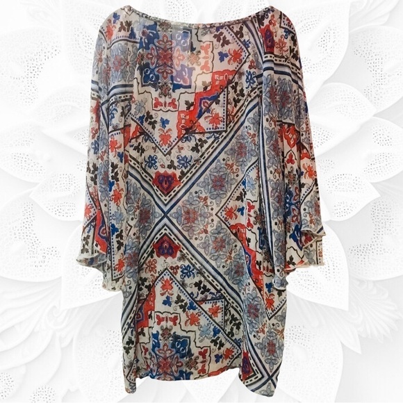 Style & Co. Colorful Flowy Semi-Sheer Tunic W/Wide Flowy Sleeves Size XL - Picture 4 of 5